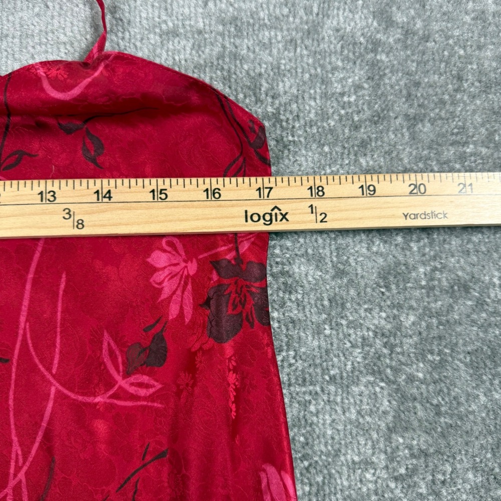 August Silk Intimates Red Floral 100% Silk Slip Dress Midi Spaghetti Strap M - Picture 4 of 6
